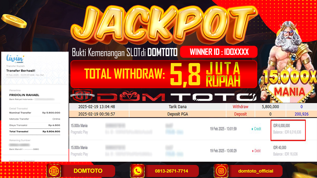 JACKPOT SLOT 15.000X MANIA 19 FEBRUARI 2025